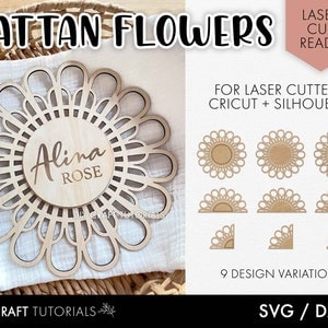 Boho Flower svg, Rattan flower svg, wooden name sign, glowforge svg file, laser cut files, wood sign svg, Baby name sign svg, Rattan SVG
