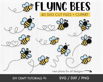 Bee SVG Bundle: 40 Cartoon Flying Bee Cut Files