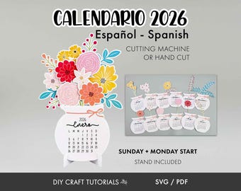 Calendario 2026 Español SVG PDF | Spanish Flower Vase Calendar Template