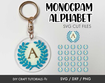 Wreath Monogram Alphabet SVG Bundle: Keychain Patterns