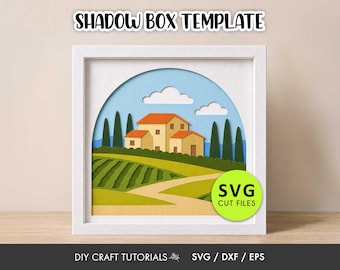 Tuscan Vineyard Shadow Box SVG | Italian Countryside Layered Paper Art