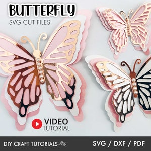 Butterfly SVG, 3D Butterfly svg, Butterfly template, commercial use, Printable Butterflies, Butterfly wall decor, dxf, pdf, but-01 image 9