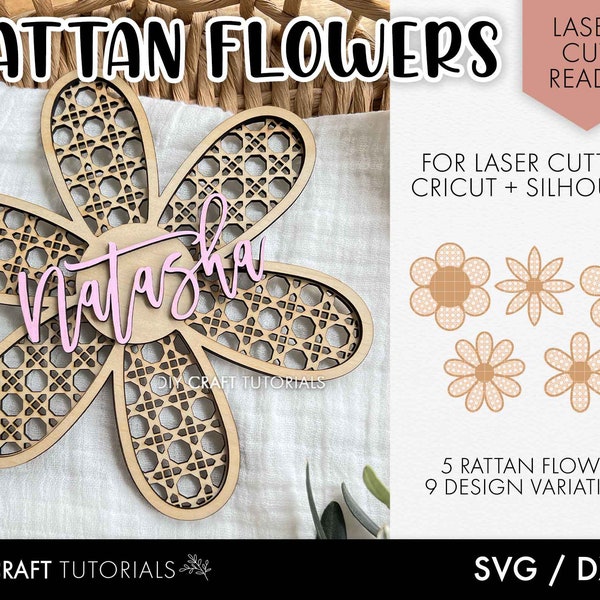 Layered Rattan flower svg, boho flower svg, baby name sign svg, wooden name sign, glowforge svg, laser cut files, wood sign svg, baby svg