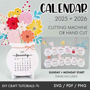Floral Calendar svg, Calendar svg, Floral Desk Calendar, Calendar 2025 svg, printable calendar, 2026 Calendar, 2025 Calendar, mini calendar