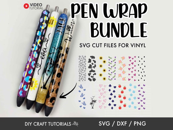 Glitter Pen Wrap SVG Bundle: Vinyl Epoxy Pen Design Cut Files