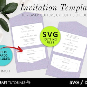 5x7 Pocket Wedding Invitation, Wedding Invitation Card, laser cut invitation, Wedding Invitation SVG, pocket envelope, glowforge svg