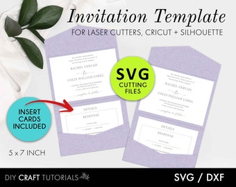 5x7 Pocket Wedding Invitation Template: Laser Cut SVG, DXF Cut Files