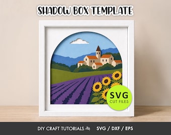 Provence Lavender Shadow Box SVG | French Countryside Layered Paper Art