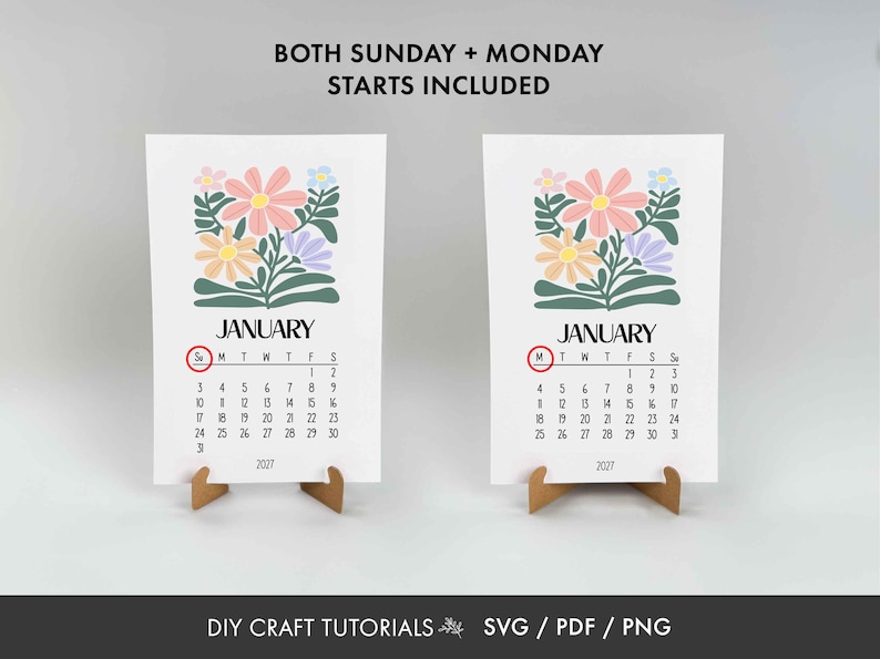 Calendar svg, Desk Calendar svg, printable calendar, floral calendar svg, mini desk calendar svg, 2026 calendar, 2027 Calendar 画像 3