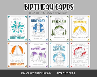 Adventure Birthday Card SVG Bundle: 8 Outdoor Insert Cards and A2 Envelope