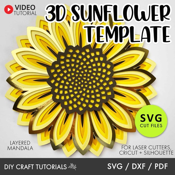 Sunflower SVG, Shadow Box svg, Mandala SVG, Glowforge svg, laser cut file, Layered svg, Paper Sunflower template, Flower svg