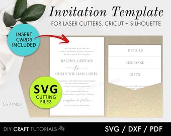 Tri-Fold Wedding Invitation Template: Laser Cut Pocket Cut Files