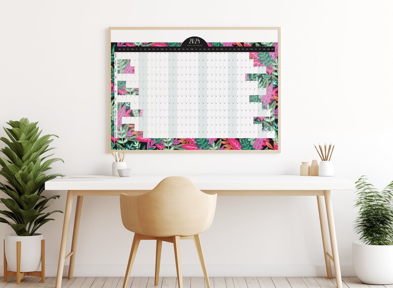 2024 Large Wall Planner Printable, Horizontal Wall Planner Printable