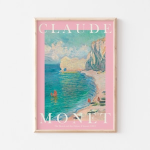 Claude Monet Art Print, Modern Vintage Poster, Exhibition Wall Art, Monet Wall Art, Vintage wall art, The Beach, Pastel Pink zdjęcie 1