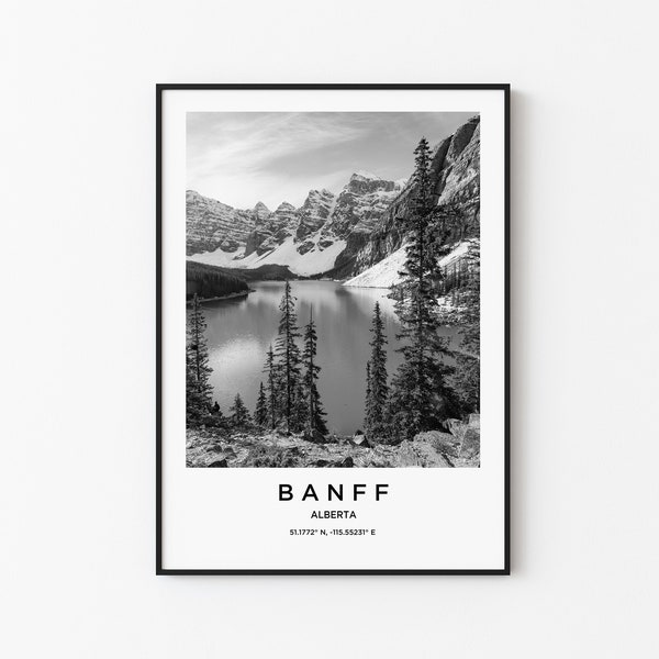 Banff Travel Poster, Banff Print, Banff Photo Print, Photographie noir et blanc, Photographie de voyage monochrome, Alberta CanadaTravel