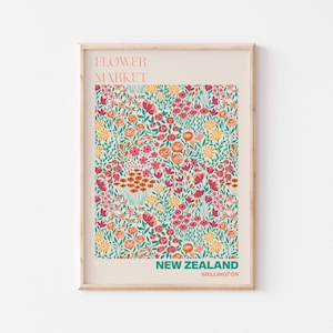 Wellington Poster, Wellington Wall Art, Wellington Personalised Travel Poster, Wellington Flower Market Print, Floral Wall Decor,New Zealand