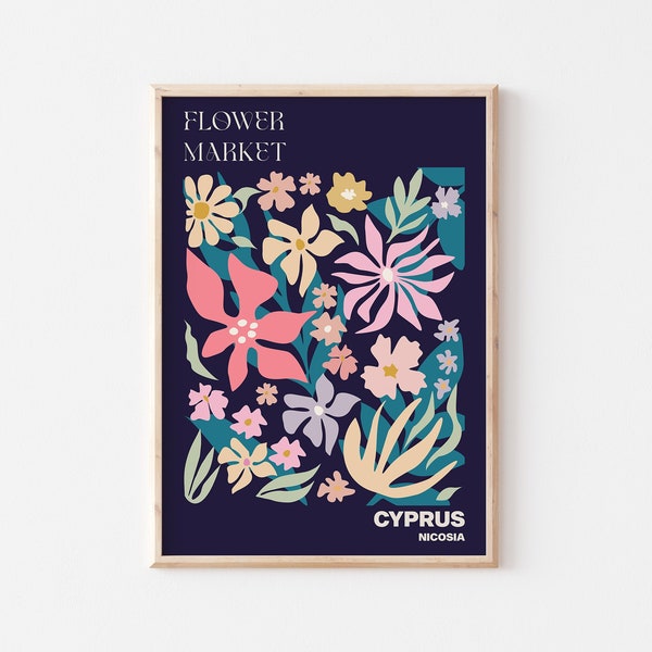 Cyprus Poster, Cyprus Wall Art, Cyprus Personalised Travel Poster, Cyprus Flower Market Print, Floral Wall, Cyprus Canvas