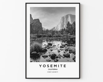Yosemite Travel Poster, Yosemite  Print, Yosemite Photo Print, Black and white photography, Monochrome Travel Photography, California Travel