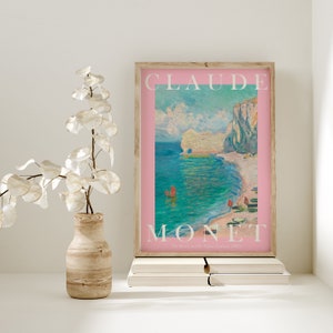 Claude Monet Art Print, Modern Vintage Poster, Exhibition Wall Art, Monet Wall Art, Vintage wall art, The Beach, Pastel Pink zdjęcie 2