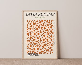 Orange Yayoi Kusama Dots Print, Vintage Poster, Kusama Picture, Flower, A2 A3 A4 A5, Gallery Wall, Gift