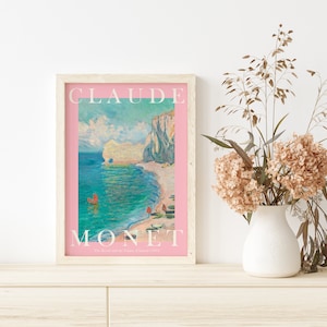 Claude Monet Art Print, Modern Vintage Poster, Exhibition Wall Art, Monet Wall Art, Vintage wall art, The Beach, Pastel Pink zdjęcie 3