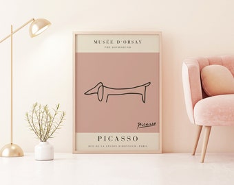 Picasso - The Dog, Exhibition Vintage Line Art Poster, Minimalist Line Drawing, Ideal Home Decor or Gift Print