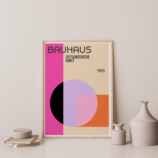 Bauhaus 1919 Wand Kunstdruck, modernes Wohndekor, leuchtend orange lila Poster, Retro Poster, Galerie Wand Ergänzung, Ausstellung Vintage Poster