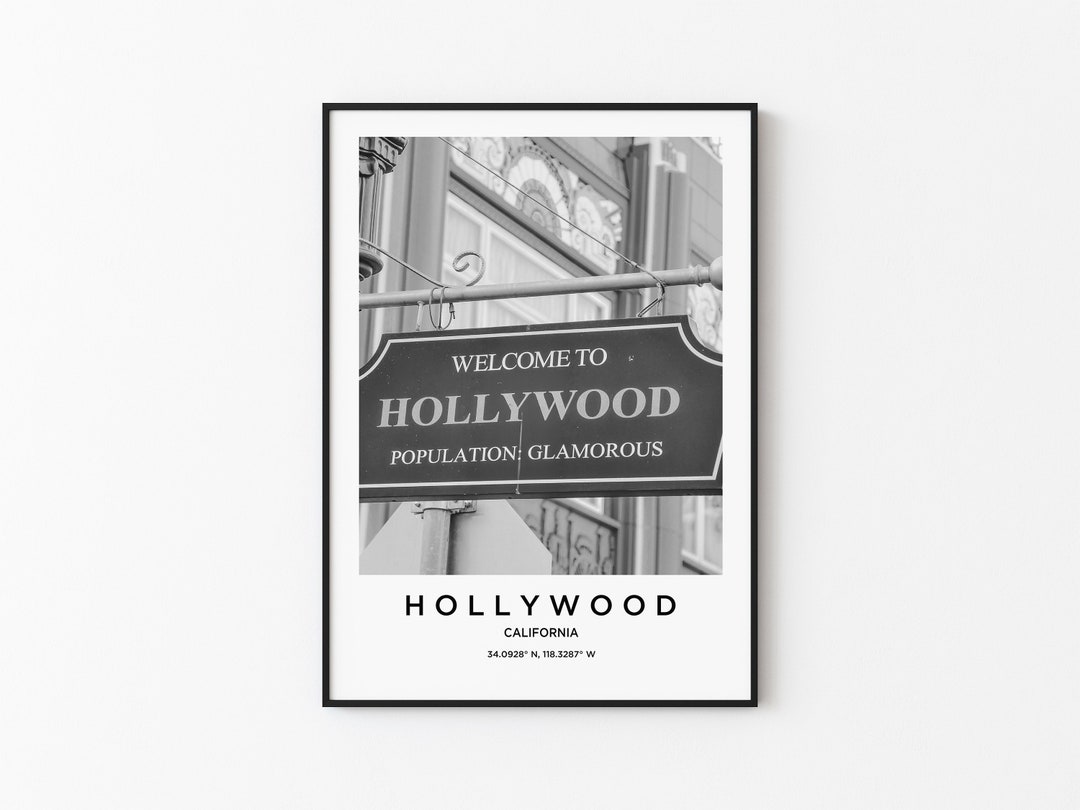 Hollywood Travel Poster, Hollywood Print, Hollywood Photo Print, Black