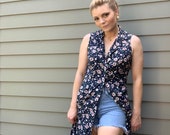 Sleeveless 90s floral button-down dress duster
