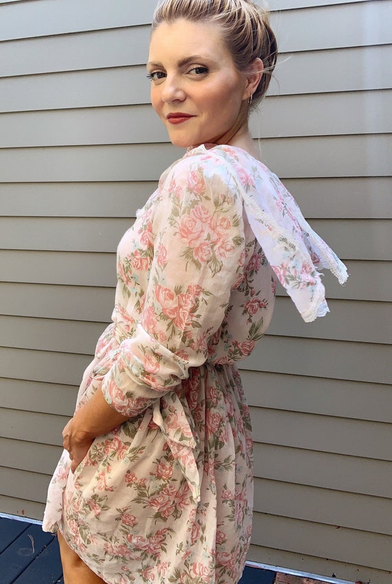 Vintage 80s floral puff sleeve pilgrim collar dres