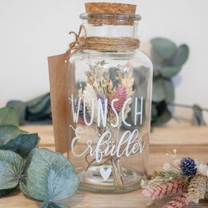 Gift glass wish fulfiller / cash gift / dried flowers / personalizable / bouquet of dried flowers / Christmas gift / individual