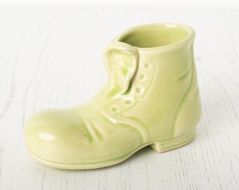 Green Boot Planter Elf Shoe Toothpick Holder Ceramic Vintage 6.5 cm