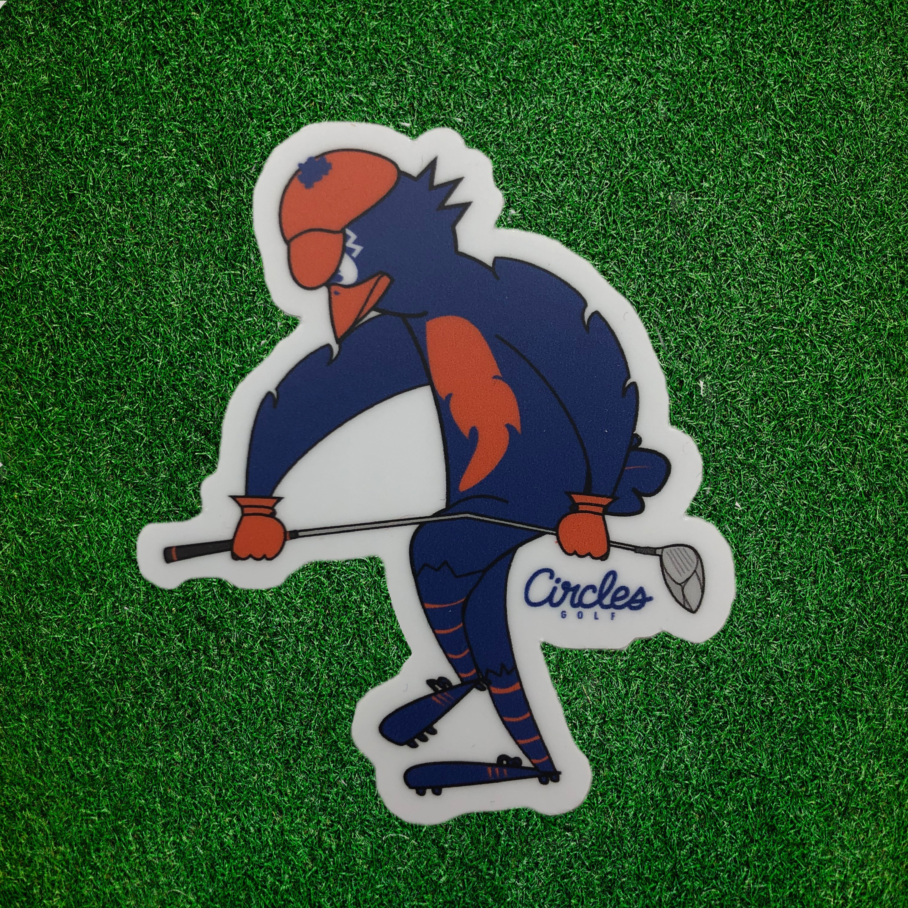 Circles golf logo sticker bird mascot breaking golf club humor Etsy