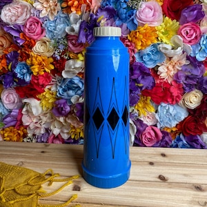 Vintage Blue and Black Diamond/Checkered Insulated Thermos, Retro Blue & Black XL To-Go Thermos/Travel Mug