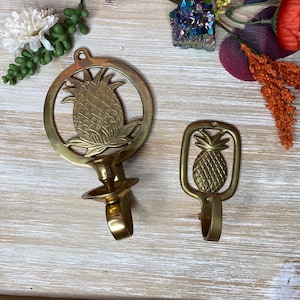 Retro Mid-Century Modern Brass Pineapple Wall Candle Sconce + Vintage Brass Pineapple Wall Hook