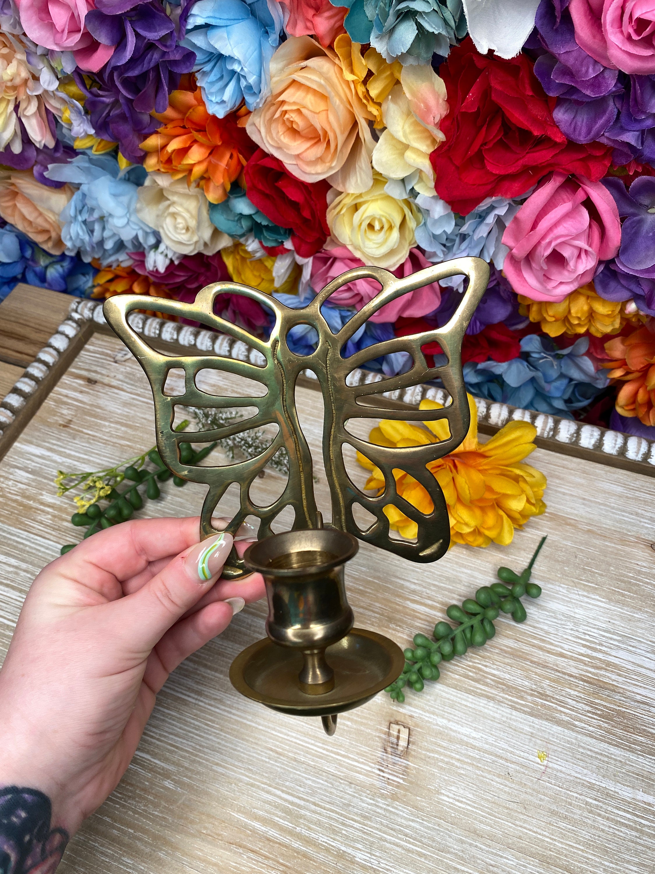 Vintage Brass Butterfly Wall Sconce Brass Butterfly Candle Etsy