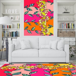 Floral Pop Art Area Rug: Vibrant Dorm Decor (4x6)