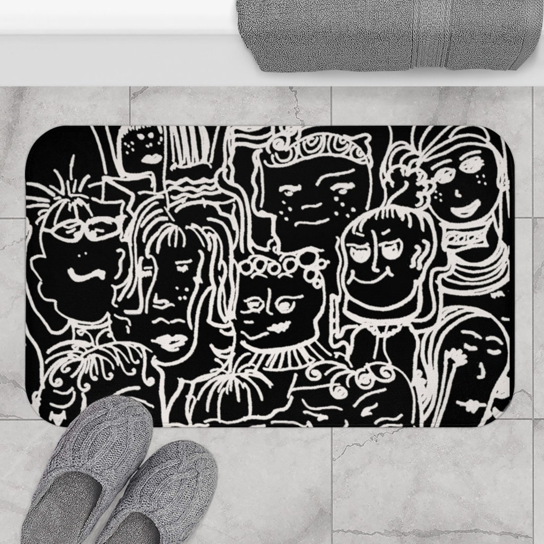 Cool Bath Mat Small Black and White Bath Mat Line Art Bath Etsy UK