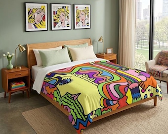 Colorful Art Comforter: Funky Dorm Bedding, Bedroom Decor