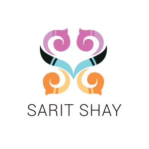 May include: A colorful logo with a stylized design featuring swirls and curves in pink, orange, blue, and black. The text "Sarit Shay" is below the design.