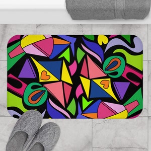 Colorful Bath Mat, Vibrant Colors Bath Decor, Pop Art Funky Bathroom Mat, Funky Bath Mat, Soft Bath Rug, Modern Art Shower  Mat, Bath Mat