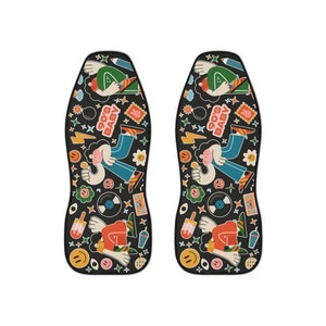 Funky 90s Retro Car Seat Covers: Art Deco Vehicle Decor (Set of 2)
