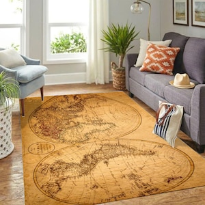 Unique Funky Rug, Map of the World Rugs, The world Vintage Map Rug for Office, Foldable Rectangular Floor Mat, Wall Art Rug, Funky Decor