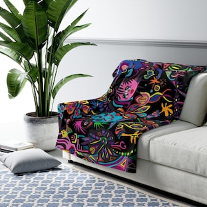 Funky Pop Art Sherpa Fleece Blanket: Colorful Boho Decor