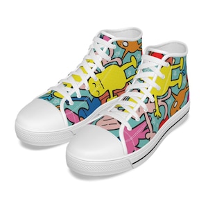 Kids&#39; High-Top Canvas Shoes: Colorful Cartoon Print