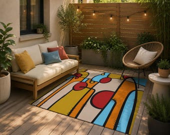 Abstract Outdoor Rug: Funky Patio Deck Rug, Multi-Color