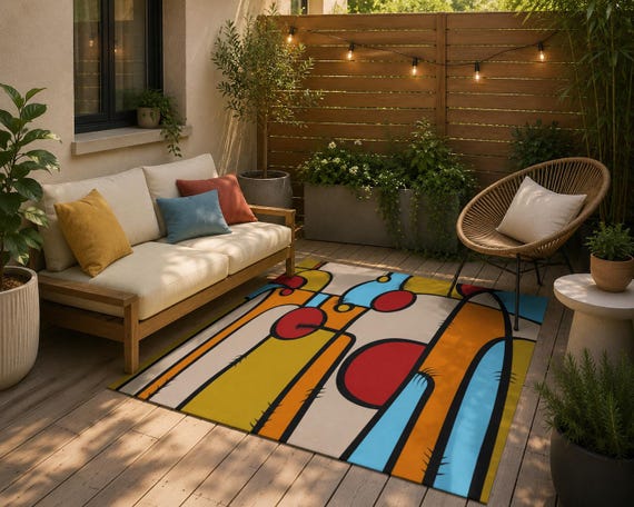 Abstract Outdoor Rug: Funky Patio Deck Rug, Multi-Color