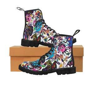 Colorful Art Canvas Boots for Her unique Funky Boots Women s Canvas Boots Pop Art Boots Harajuku Style Boots wide Size Boots Daily Shoes Etsy