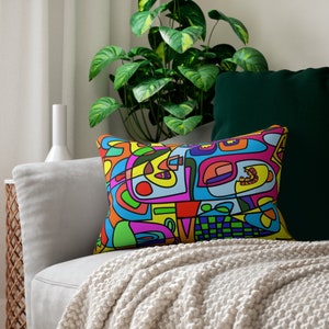 Colorful Colorful Spun Polyester Lumbar Pillow, Unique Boho Pillow,  Decorative pillows, 4 sizes Pillows, Both sides Printed, Full Pillow