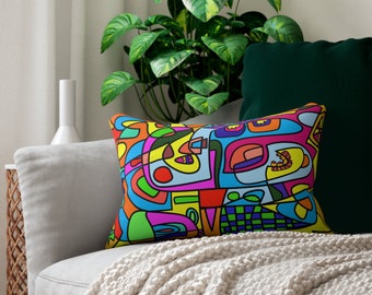 Colorful Boho Lumbar Pillow: Double-Sided Print, Includes Insert
